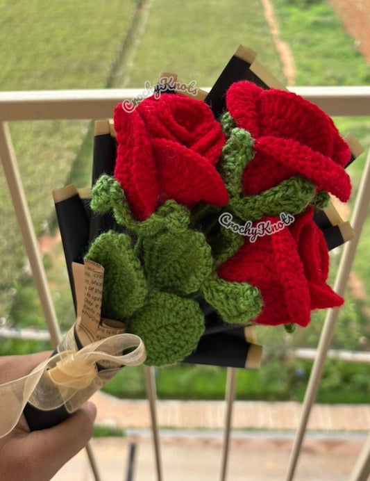 Crochet Scarlet Whispers Red Roses Bouquet