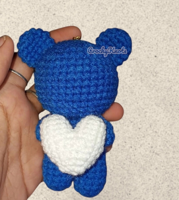 Crochet Blue teddy with heart keychain