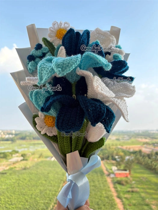 Crochet Dreamy Teal Bouquet (Lilies, daisies, and tulips)