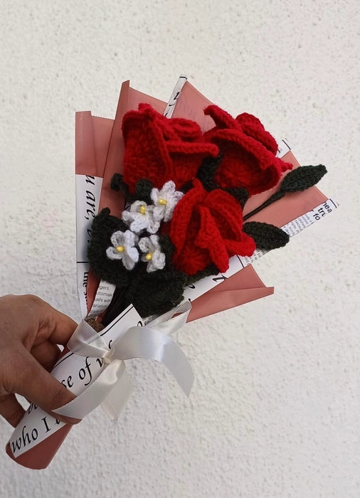 Crochet Peach Rose Bouquet