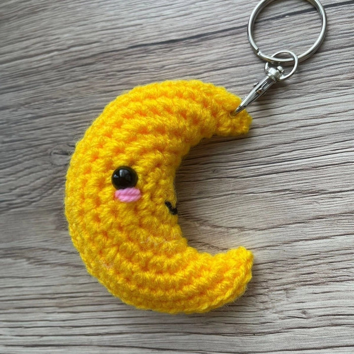 Crochet Moon Smiley Keychain