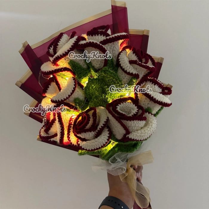 Crochet Radiant Rose Glow Bouquet | Fairy lights bouquet | Roses | Border roses