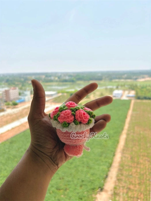 Crochet Rose Bouquet Keychain