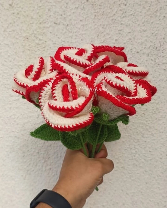 Crochet Handmade Forever White Red Roses