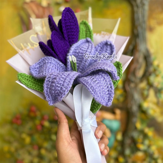 Crochet Purple Lily and Tulips Bouquet