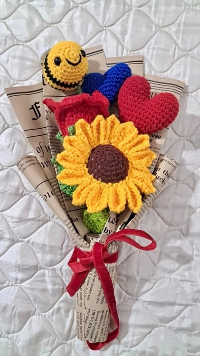 Crochet Sunflower Hearts Bouquet