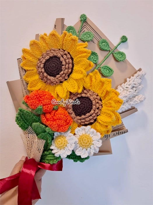 Sunlit harmony crochet bouquet | Double layered sunflowers