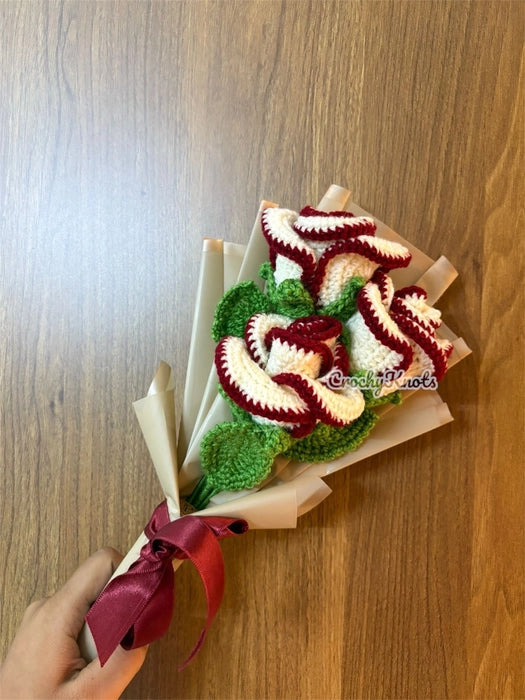Elegance in Bloom— Crochet Cream Roses Bouquet