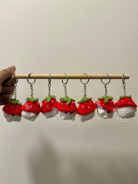 Crochet Strawberry Mushroom Keychain