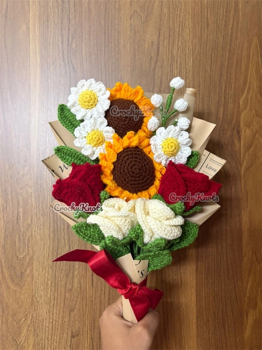 Crochet Sun Kissed Whimsy Bouquet (Sunflowers, Roses, Daisies)