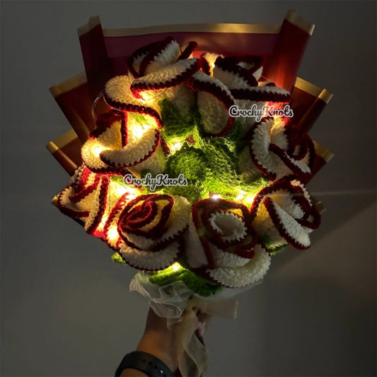 Crochet Radiant Rose Glow Bouquet | Fairy lights bouquet | Roses | Border roses