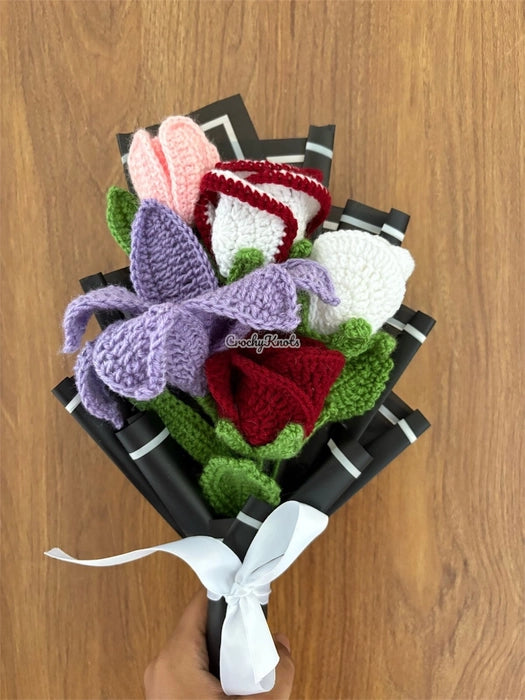 Crochet Dancing Bloom Lily Tulip and Roses Bouquet