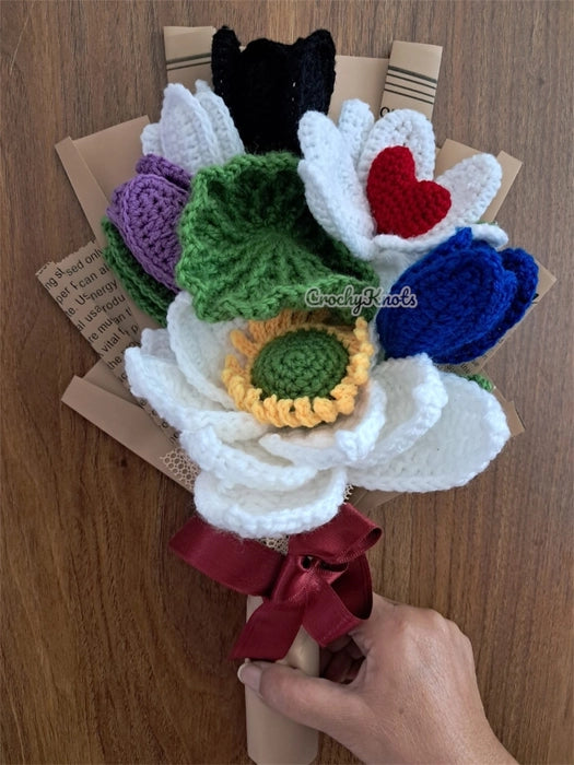 Vintage Petals Crochet Lotus & Tulips Bouquet