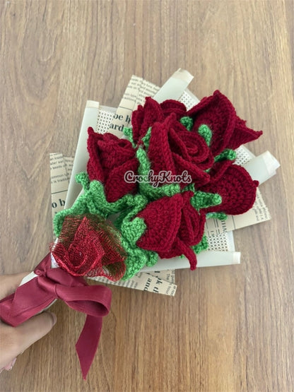 Everlasting Crochet Maroon Roses Bouquet