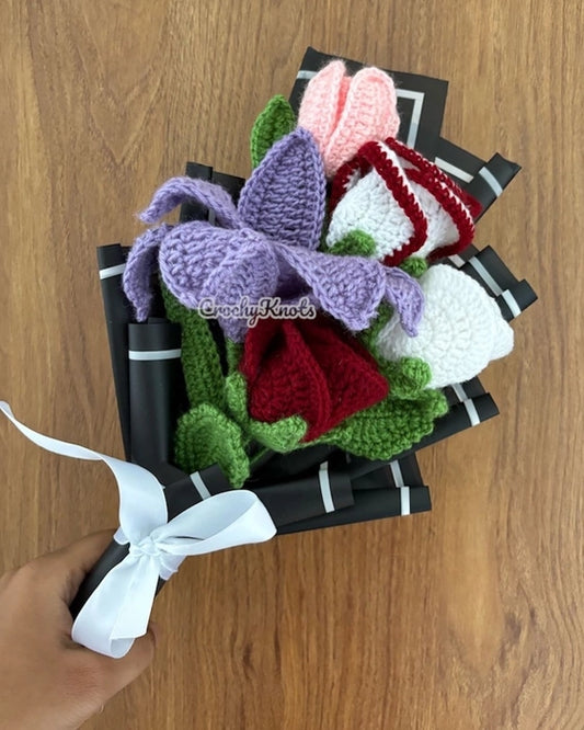 Crochet Dancing Bloom Lily Tulip and Roses Bouquet