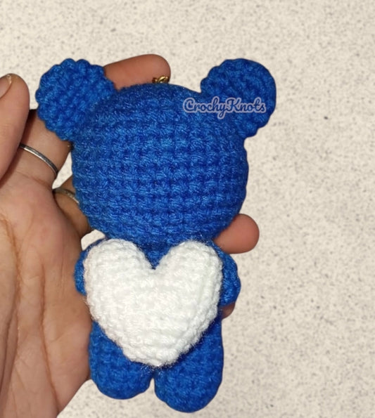 Crochet Blue teddy with heart keychain