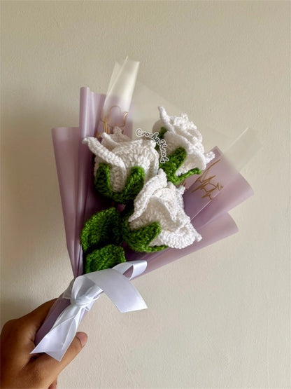 Crochet Pure Grace Trio Bouquet | White Roses