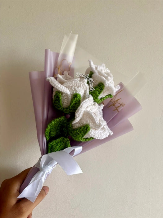 Crochet Pure Grace Trio Bouquet | White Roses