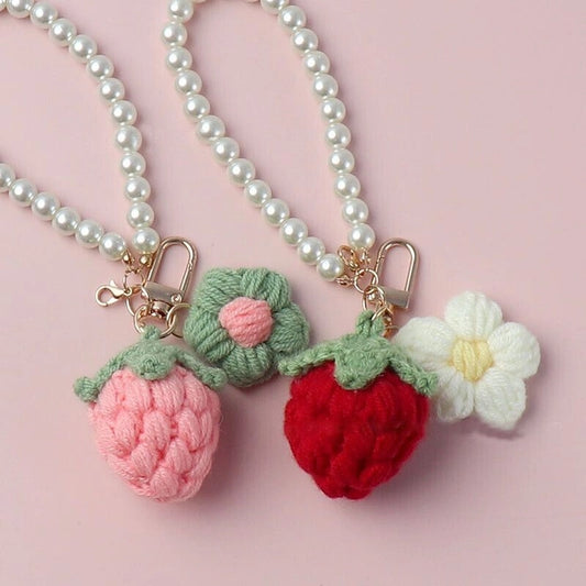 Crochet Strawberry with Pearl and Flower