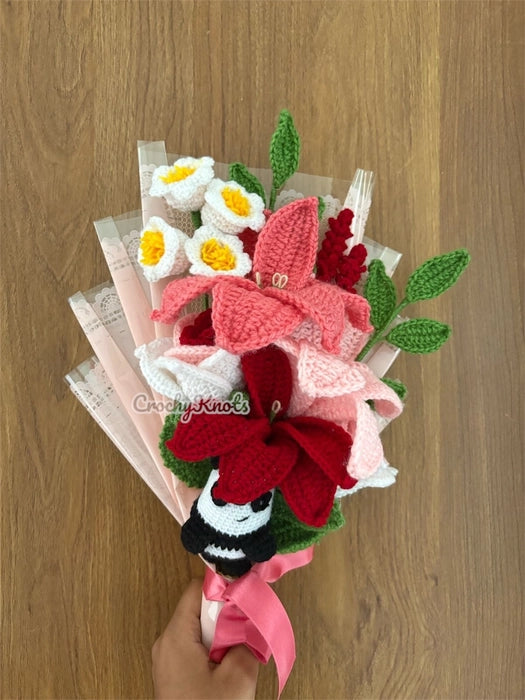 Ruby Bloom and Panda Whimsy ( Lily, Rose, Daffodils, Panda Bouquet)