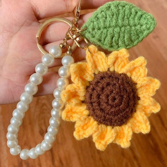 Crochet Sunflower Pearls Keychain
