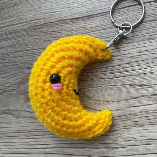Crochet Moon Smiley Keychain
