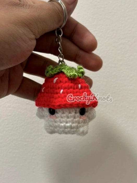 Crochet Strawberry Mushroom Keychain