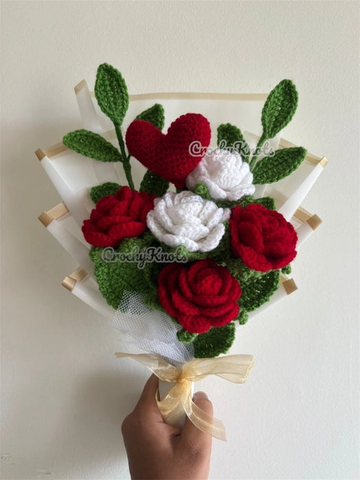 Crochet Love Loops Bouquet (Red and White Roses)