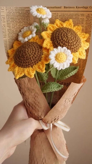 Crochet Sunflower and Daisy Bouquet