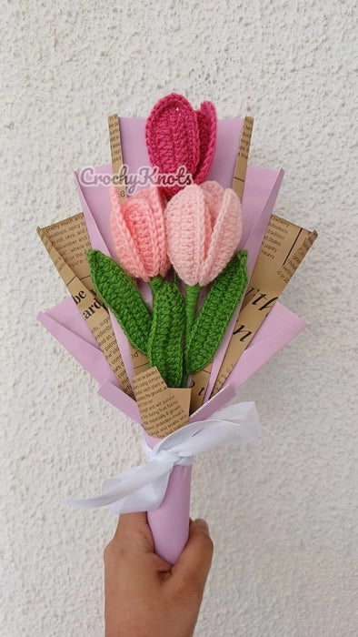 Crochet Pink Tulips Bouquet