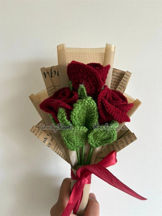 Crochet Maroon Muse Roses Bouquet