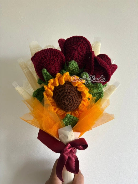 Crochet Sunlit Romance Bouquet | Sunflower and Roses Bouquet