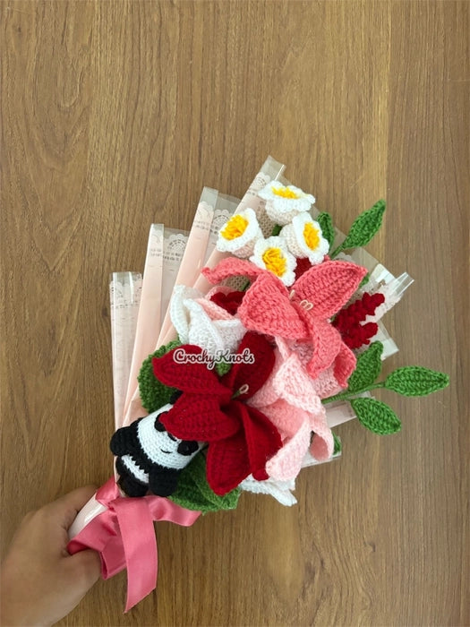 Ruby Bloom and Panda Whimsy ( Lily, Rose, Daffodils, Panda Bouquet)
