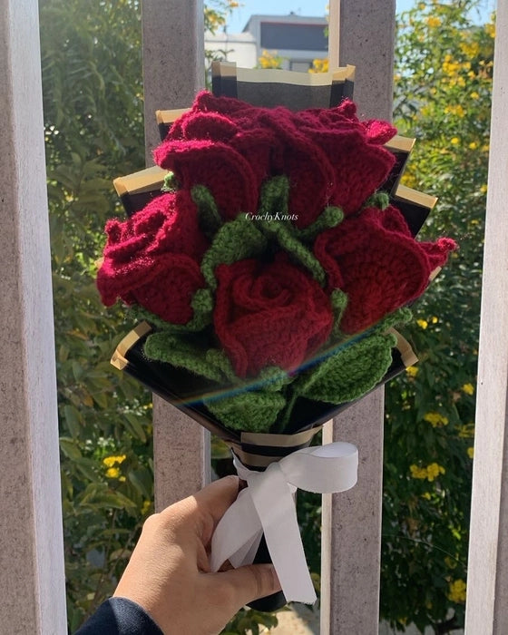 Crochet Maroon Roses Exquisite Bouquet