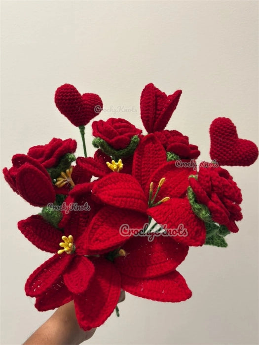 Ruby Bloomscape Bunch (Red Roses, heart stick, lilies, tulips)