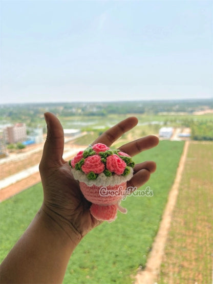 Crochet Rose Bouquet Keychain