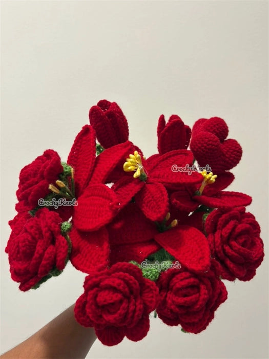 Ruby Bloomscape Bunch (Red Roses, heart stick, lilies, tulips)