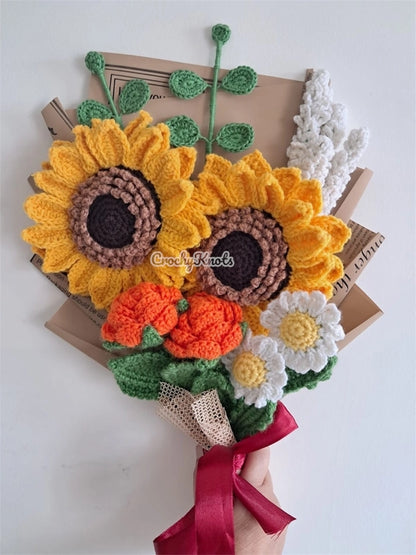 Sunlit harmony crochet bouquet | Double layered sunflowers
