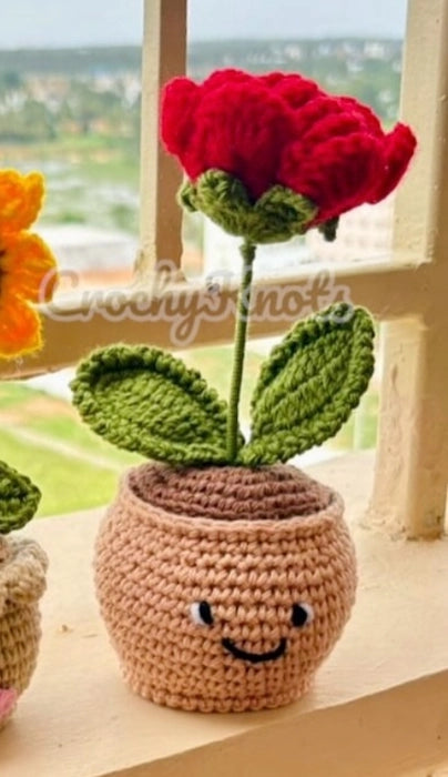 Crochet Smiley Rose Pot