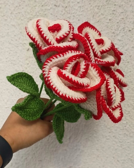 Crochet Handmade Forever White Red Roses