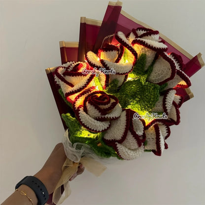 Crochet Radiant Rose Glow Bouquet | Fairy lights bouquet | Roses | Border roses