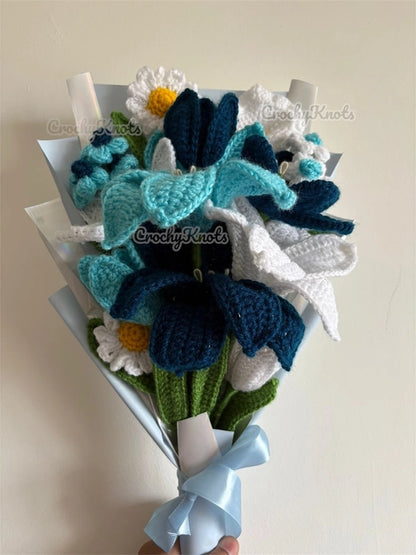 Crochet Dreamy Teal Bouquet (Lilies, daisies, and tulips)
