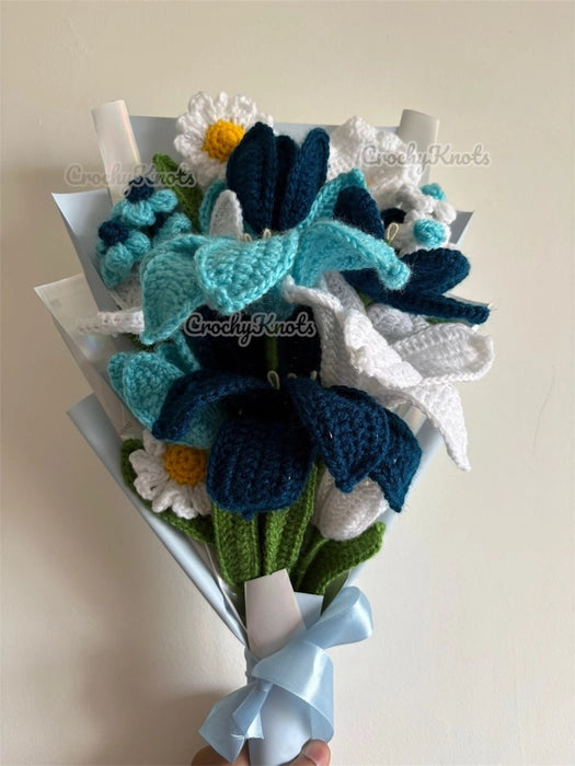 Crochet Dreamy Teal Bouquet (Lilies, daisies, and tulips)