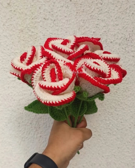 Crochet Handmade Forever White Red Roses