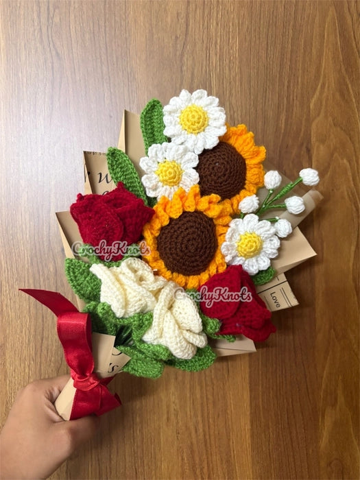 Crochet Sun Kissed Whimsy Bouquet (Sunflowers, Roses, Daisies)