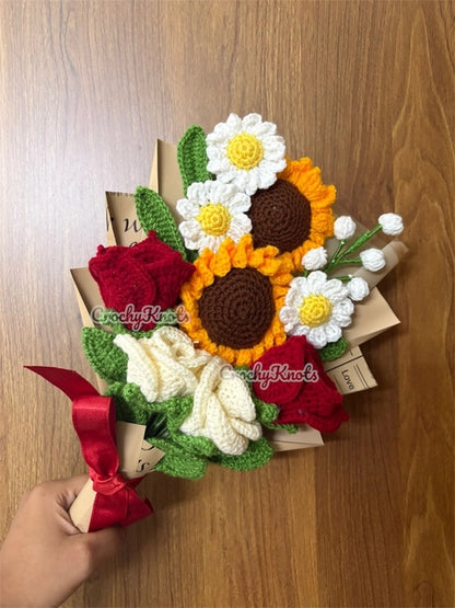 Crochet Sun Kissed Whimsy Bouquet (Sunflowers, Roses, Daisies)