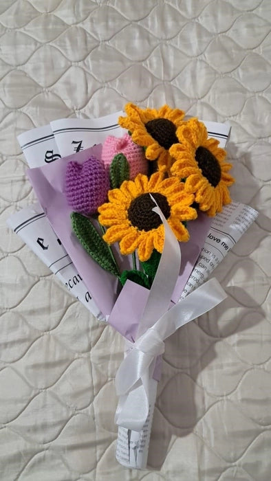 Crochet Sunflowers and Tulips Bouquet