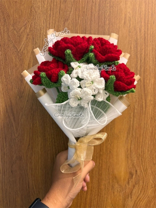 Crochet Rosy Hugs Bouquet (red roses)