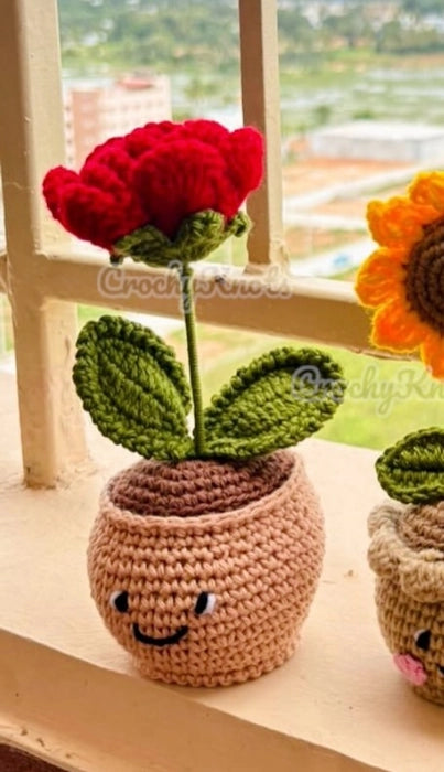 Crochet Smiley Rose Pot