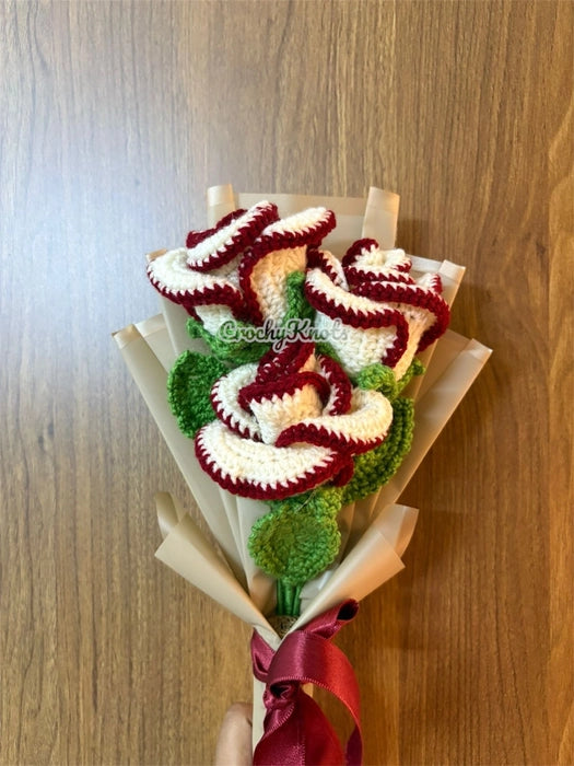 Elegance in Bloom— Crochet Cream Roses Bouquet